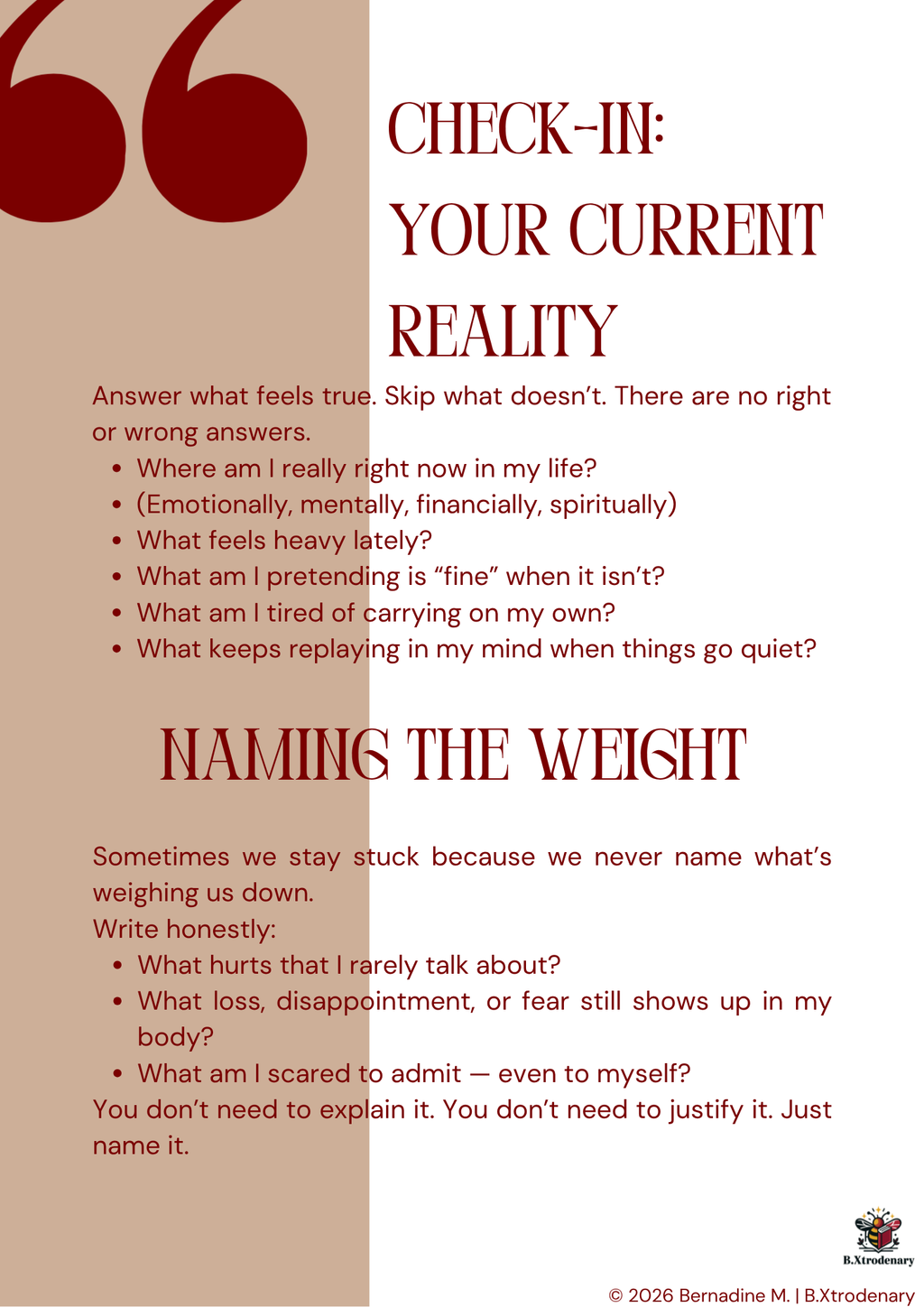 B.Xtrodenary Guided Self-Coaching Workbook | Personal Growth Journal & Reflection Workbook | Digital Download