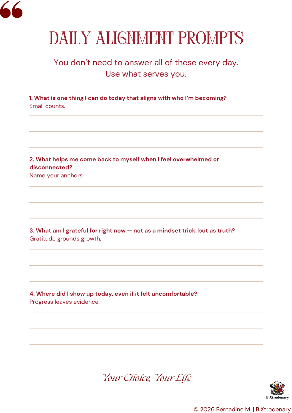 B.Xtrodenary Guided Self-Coaching Workbook | Personal Growth Journal & Reflection Workbook | Digital Download