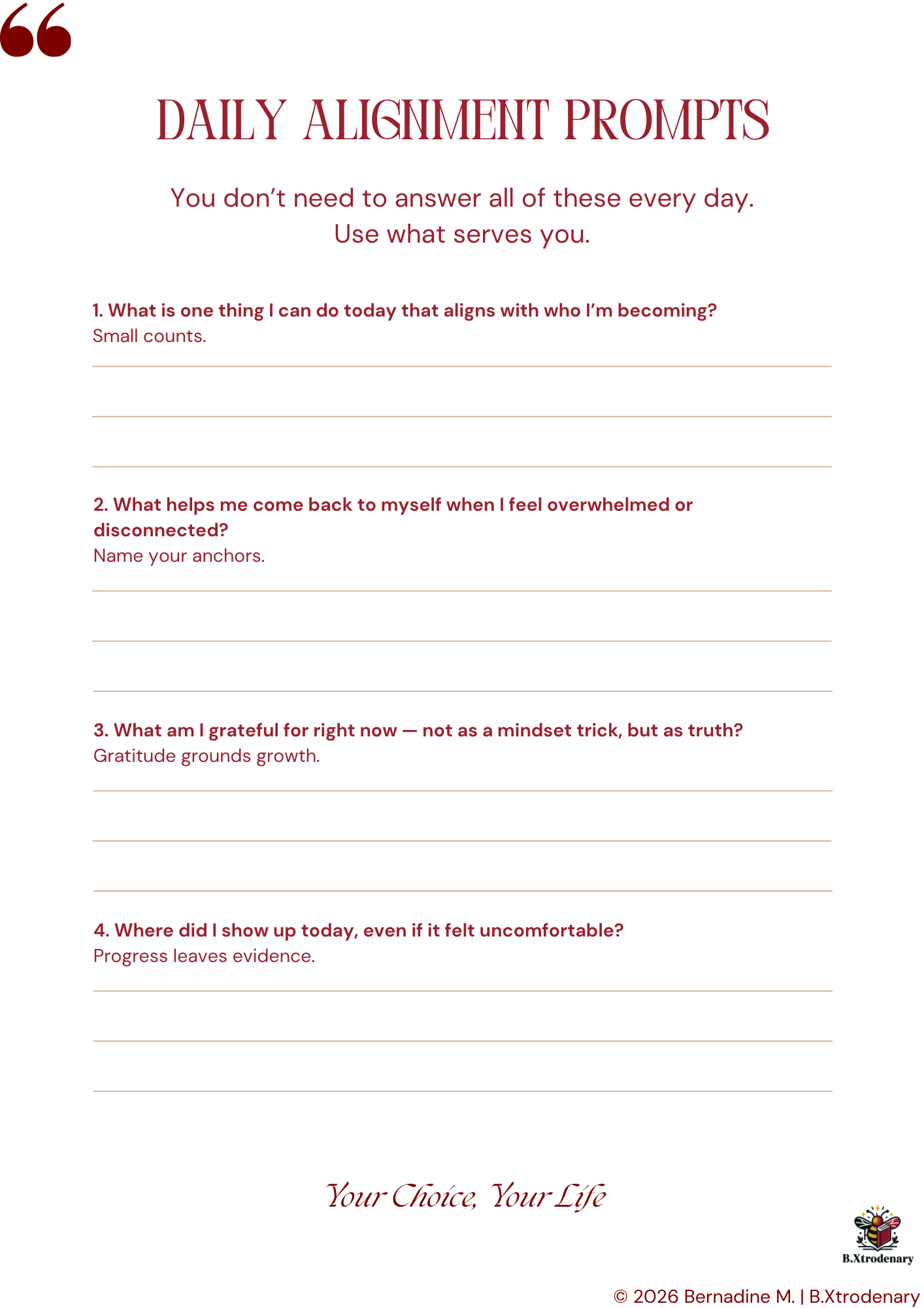 B.Xtrodenary Guided Self-Coaching Workbook | Personal Growth Journal & Reflection Workbook | Digital Download